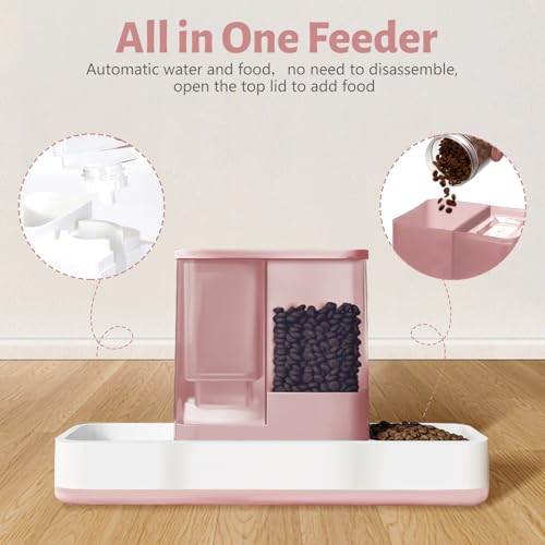 Yummy Sam Automatic Small Pet Feeder and Water Dispenser, 2 in 1 Gravity Cat Auto Pet Feeder and Waterer Set Feeder Dish for Small Medium Pets Dog Puppy Kitten (Pink) - color: Pink