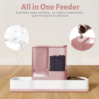 Yummy Sam Automatic Small Pet Feeder and Water Dispenser, 2 in 1 Gravity Cat Auto Pet Feeder and Waterer Set Feeder Dish for Small Medium Pets Dog Puppy Kitten (Pink) - color: Pink
