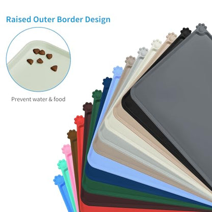 AUDWUD Silicone Waterproof Pet Feeding Mats,Anti Slip Bowl Pad,Dog Mat for Food and Water - color: Greenish beige, size: 18.5" x 11.5"