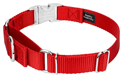 Country Brook Petz - Martingale Dog Collar - Heavy Duty Nylon Adjustable Martingale Dog Collar with Premium Buckle for Small Medium Large Breeds (5/8 Inch, Extra Small, Bright Red) - color: Bright Red, size: Extra Small (Pack of 1)