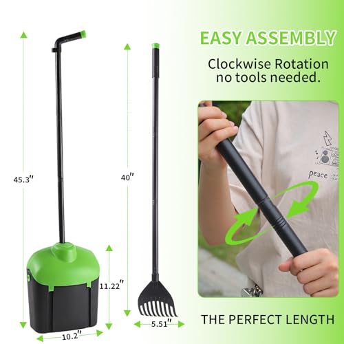 ienjoyed 40" Tall Dog Pooper Scooper with 100 Bags Attachment, Large Capacity Swivel Bin and Rake Metal Pole, Long Handle Pooper Scooper for Large Dogs, Dog Poop Scoop for Yard (Green) - color: Green