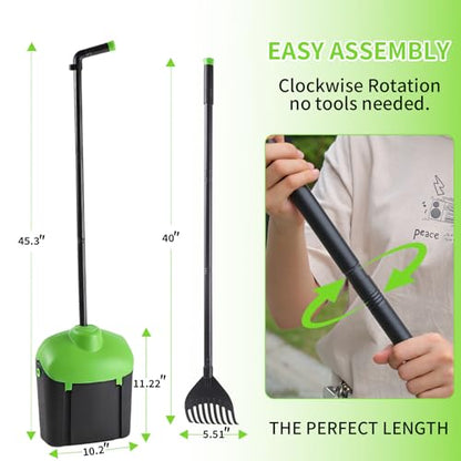ienjoyed 40" Tall Dog Pooper Scooper with 100 Bags Attachment, Large Capacity Swivel Bin and Rake Metal Pole, Long Handle Pooper Scooper for Large Dogs, Dog Poop Scoop for Yard (Green) - color: Green