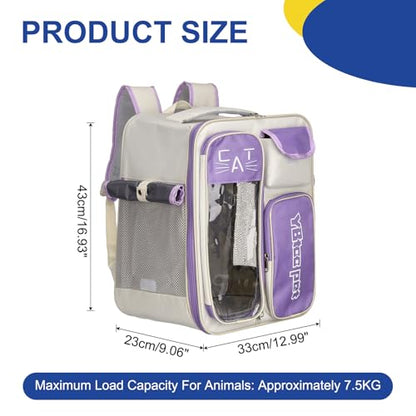 Pet Backpack Carrier, Portable and Ventilated, Oxford Cloth, Dogs Cats and Small Animals Travel Bag 12.99" Up to 16.5 Lbs, (Purple), Intended for Hiking/Camping/Traveling - color: Purple
