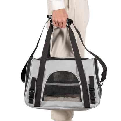 Cat Carrier Bag, Airline Approved Soft Carrier for Cats & Small Dogs | Airline approved pet carrier for pets under 15lb, breathable mesh with privacy cover, lightweight, foldable & washable - color: Black With Gray