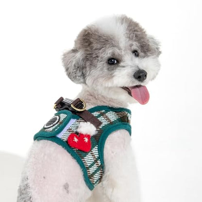 Puppia Festive Vest Dog Harness Step-in Warm Winter Checkered Pattern for Small and Medium Dog, Green, Small - color: Green, size: Small