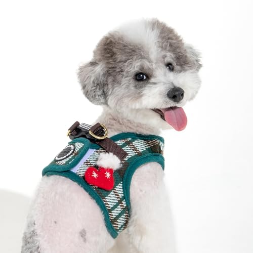 Puppia Festive Vest Dog Harness Step-in Warm Winter Checkered Pattern for Small and Medium Dog, Green, Medium - color: Green, size: Medium