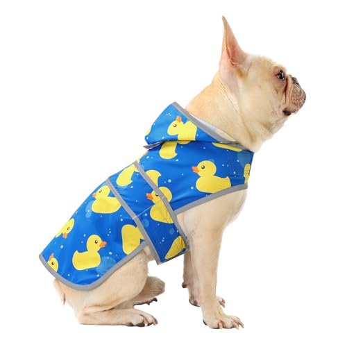 Dog Raincoat, Waterproof Dog Rain Jacket with Hood, Adjustable Rain Coat Poncho with Reflective Strips & Leash Hole for Large Medium Small Dogs Puppies, Lightweight Pet Clothes - color: Blue Duck, size: Medium
