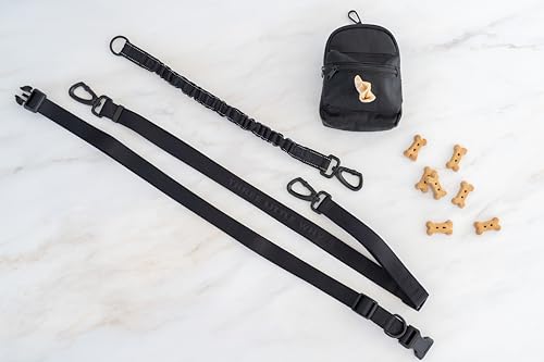Premium Hands-Free Dog Leash with Pouch, Removable Bungee for Dog Walking, Running & Hiking, Adjustable Waist, Dual Use as Standard Lead, Shock Absorbing for Large & Medium Dogs, Black