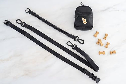 Premium Hands-Free Dog Leash with Pouch, Removable Bungee for Dog Walking, Running & Hiking, Adjustable Waist, Dual Use as Standard Lead, Shock Absorbing for Large & Medium Dogs, Black