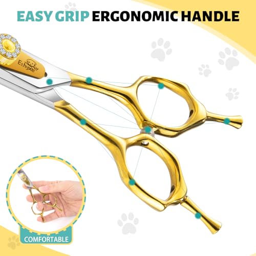 7 Inch Curved Dog Grooming Scissors Made Of 440C Stainless Steel Professional Downward Curved Pet Face Trimming Shears with Jewelled Screw, Sharp & Comfortable for Groomers - style: Gold Down-curved