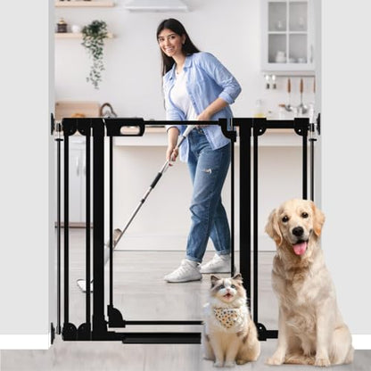 40" Clear Tall Dog Gate with Door, 29.5-47.2" Transparent Wide Baby Gates for Large Pet Cats, Walk Thru Extra High Doggie Gates Doorways Stairs Indoor, Pressure Mounted Safety Gates, Black - size: 29.5"-47.2"