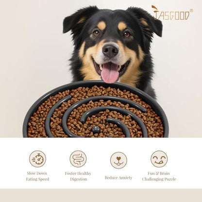 JASGOOD Slow Feeder Bowl for Large Dogs, Anti-Gulping, Prevents Bloat & Choking - color: C-Dark Grey