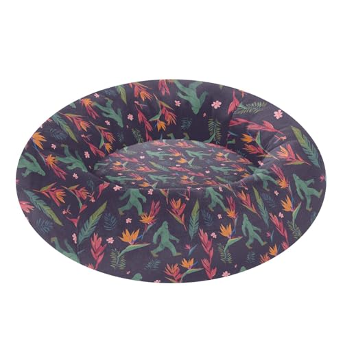 Pet Bed Ape-Man Orchid Green Print, 18" Small Dog Cuddler with Anti-Slip Bottom, Cute Pattern Round Sofa for Indoor Puppies & Kittens, All-Season Comfort - size: Small
