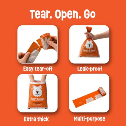 Huddy B. Good™ – New! Dog Poop Bags That Save Dogs | Supports 3 Dog Rescues | Cruelty-free Manufacture | Eco-Friendly | 85% Plant-Based Material | Extra Large & Leak-Proof | Unscented | 120 Count