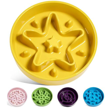 LE TAUCI Slow Feeder Dog Bowls Ceramic, 1.5 Cups Dog Food Bowl, Puppy Slow Feeder Dish for Fast Eaters, Star Yellow - color: Star Yellow, size: M-1.5 Cups