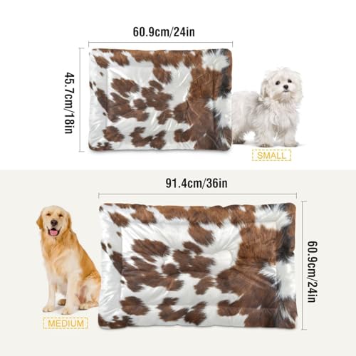 Brown Print Cow Pet Bed Mat for Dogs and Cats, Soft Washable Crate Pad with Non-Slip Bottom, Cozy Bed Cushion for Small Medium Large Pets, 18x24 Inch - size: Small