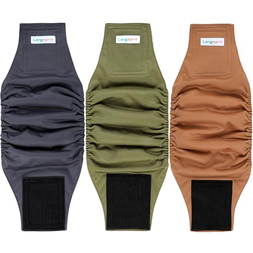 Langsprit Male Belly Bands for Dogs (Pack of 3) - High Absorbing Dog Wraps Male Washable - Reusable Small Doggy Doggie Puppy Dog Diapers S Size ColorZLH - color: Solid Color-ZLH, size: Small