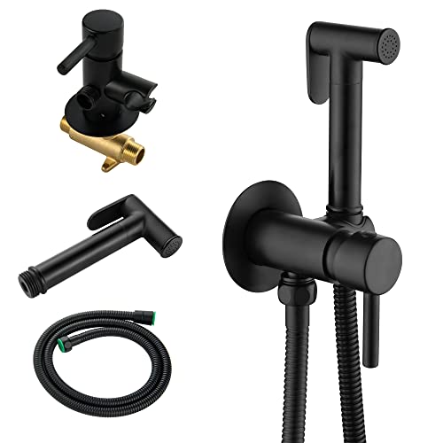 SHAMANDA Wall Mounted Bidet Sprayer Set, Stainless Steel Round Handheld Bidet Attachment, Matte Black, BDS09-7 - color: Matte Black, style: Hot & Cold Water Modes-Round