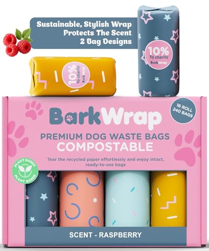 240 Compostable Dog Poop Bags Rolls Raspberry Scented Extra Thick Leak-Proof Dog Waste Bags With Easy Open Design Durable Doggy Bags For Pet Waste Pickup Refill Standard Dispenser 10% To Charity - style: RASPBERRY