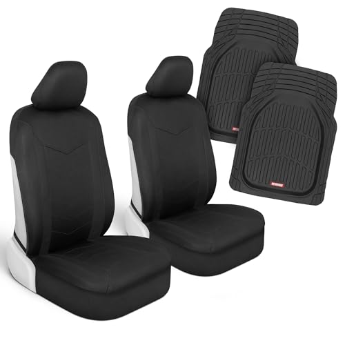 Motor Trend (2) Car Seat Covers for Front Seats with (2) Trimmable Car Floor Mats – Universal Fit Auto Accessories for Cars, Trucks, SUVs, Vans – Interior Protection and Vehicle Interior Shield Combo - color: Black Front Seats & Mats