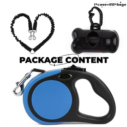 Dual Retractable Dog Leash Small Breed (Up to 44 Lbs Each) - 18.5 FT Extendable Double Headed Pet Leash with Poop Bags, Non Slip Grip - One Button Break & Lock, 360° Tangle-Free (Blue, Medium) - color: Blue, size: Medium