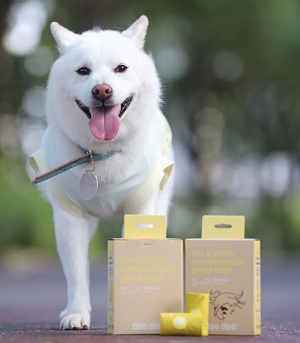 Compostable Dog Poop Bags with Handles 144 Count - Biodegradable Poop Bags for Dogs, Leak Proof, Extra Thick, ASTM D6400 Certified, Unscented - color: Yellow-100% Compostable