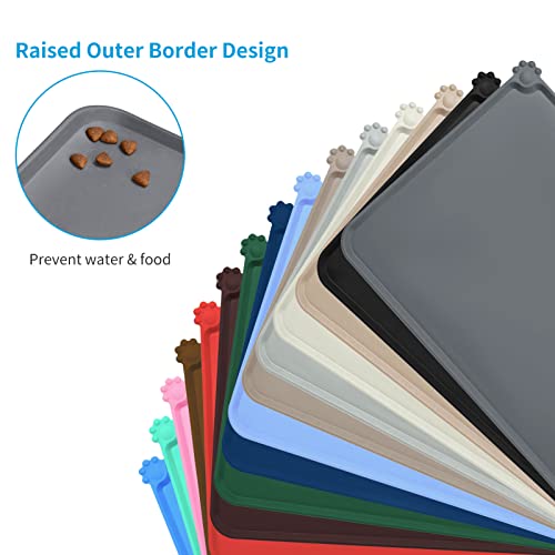 AUDWUD Silicone Waterproof Pet Feeding Mats,Anti Slip Bowl Pad,Dog Mat for Food and Water - color: Grey, size: 21" x 15"