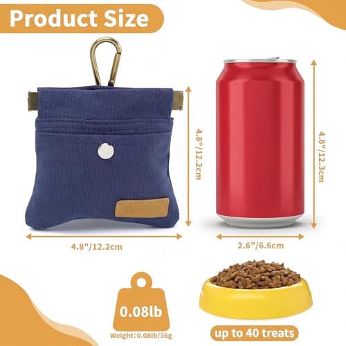 Dog Treat Pouch, Hand Free Dog Training Treat Bag with Carabiner & Magnetic Buckle, Auto Closing Pet Walking Bag for Puppy Travel or Outdoor Use, Pet Feed Snack Reward Pocket, Navy - color: Navy