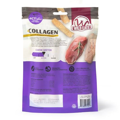 Wild Eats Duck Flavor Collagen Retriever Style Cheek Roll 5" Dog Chews-4 Pack (Long Lasting Dog Chews Treats & Bones for Medium Dogs) Substitute for Pig Ears for Dogs - size: 8 Ounce (Pack of 4)