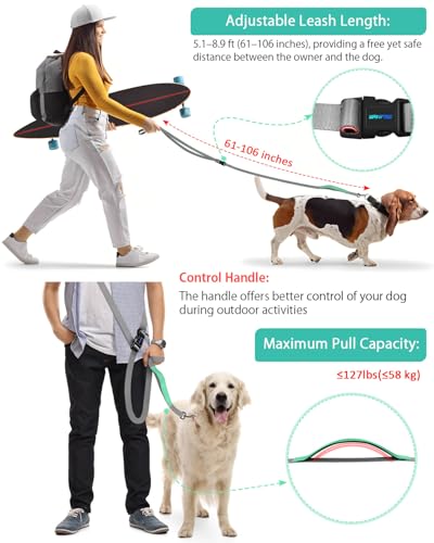 Hands Free Dog Leash, 5.1-8.9Ft Crossbody Long Leash | Adjustable Dog Waist Belt for Medium Dogs, Waist Leash for Dog Walking & Running & Training &Travel etc.(Grey Green) - color: Grey Green