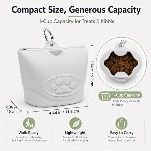 Upgraded Dog Treat Pouch with Strong Magnetic Closure - Small Silicone Training Bag, Waist-Mounted Clip & Leash Carabiner, Airtight Portable Treat Bag (Light Gray) - color: Light Gray