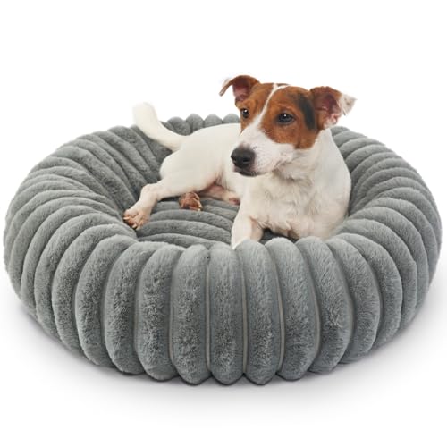 Dog Beds Small Sized Dog Washable Calming Anti-Anxiety Donut Puppy Bed for Small Dogs and Cats,Cozy Soft Anti-Slip Round Large Cat Bed 23 Inch Fits up to 20 lbs Pets,Warm Grey - color: Warm Grey, size: 23"L x 23"W x 5.5"Th