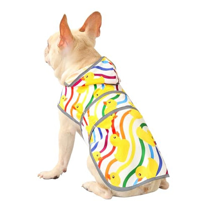 Dog Raincoat for Medium Dogs Waterproof Jacket Hooded Rain Coats with Reflective Strips Leash Hole & Poncho Adjustable Fit (Rainbow,M) - color: Rainbow Ducks, size: Medium