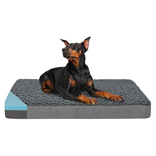 Orthopedic Memory Foam Dog Bed, Cooling Dog Beds for Extra Large Dogs -Waterproof Pet Bed for Crate with Removable Washable Cover, XXL(47inch,110Lbs) - color: Rose Plush, size: XX-Large-47"x 29" x 3.5"