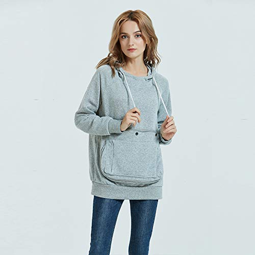 Pet Pouch Hoodie Long Sleeve Fleece Kitten Puppy Holder Carrier Sweatshirt for Women - color: Light Grey, size: Large