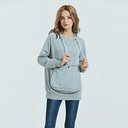 Pet Pouch Hoodie Long Sleeve Fleece Kitten Puppy Holder Carrier Sweatshirt for Women - color: Light Grey, size: Large