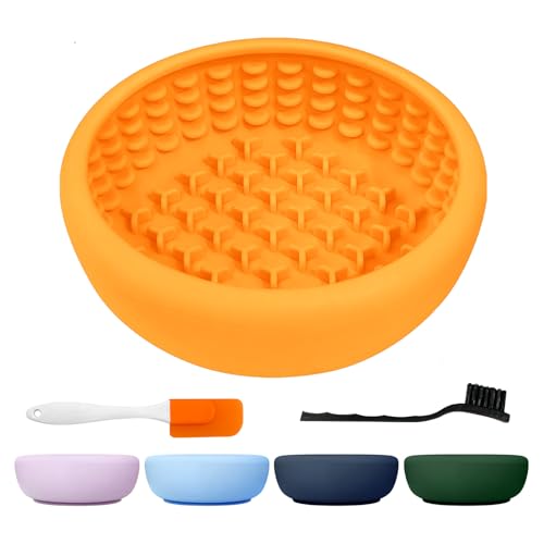 Dog Slow Feeder Licking Bowl,Freezeable Anxiety Relief Treat Dispenser, Non-Slip Anti-chocking Pet Dish,Entertainment Interactive Puzzle Toy for Small Medium Breed, BPA Free Silicone Dishwasher Safe - color: yellow, size: S