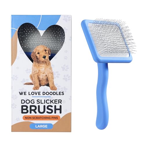 We Love Doodles Slicker Brush with Non Scratching Pins - Dog Brush with Coated Pins, Slicker Brush for Dogs Dematting, Grooming Brushes for Short Haired & Long Haired, Poodle & Goldendoodle (Large) - size: Large