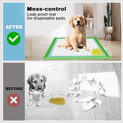 Pee Pad Holder, Puppy Pad Holder, 24" x 24" Heavy Silicone Pee Tray Mat for Dogs with Clips, Reusable, High Edge, Leak-Proof Toilet Training Pad for Potty, Doggy Baby, Cat, Rabbit Pets