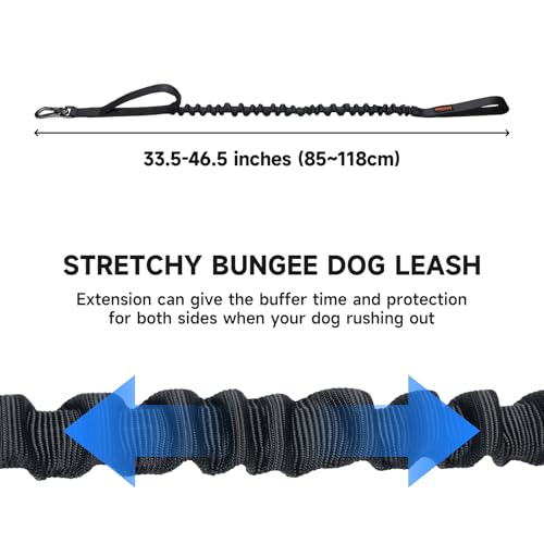 EXCELLENT ELITE SPANKER Military Bungee Dog Leash Elastic Leads Rope with 2 Padded Control Handle for Medium and Small Dogs (Black) - color: Black