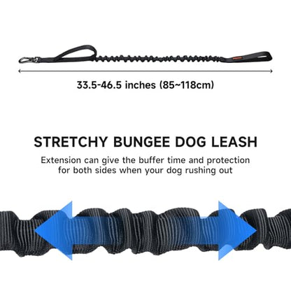EXCELLENT ELITE SPANKER Military Bungee Dog Leash Elastic Leads Rope with 2 Padded Control Handle for Medium and Small Dogs (Black) - color: Black