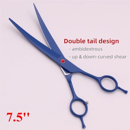 Professional Pet Grooming Shears Set – 7.5" Straight & Curved Cutting Scissors, 7.5" Thinning & Fishbone Shears with Grooming Comb, Complete Scissors Kit for Dogs & Cats (Blue) - color: Blue