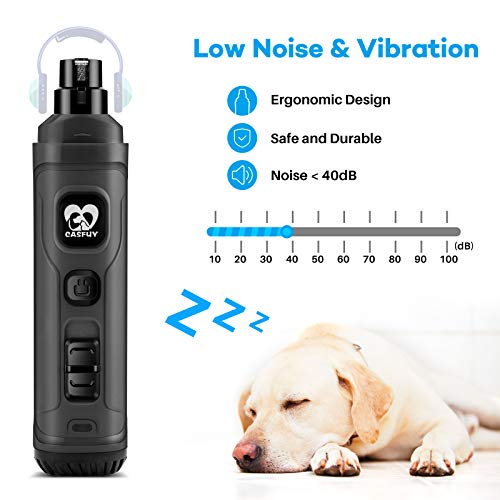 Casfuy Dog Nail Grinder with 2 LED Light - New Version 2-Speed Powerful Electric Pet Nail Trimmer Professional Quiet Painless Paws Grooming & Smoothing for Small Medium Large Dogs and Cats (Grey) - color: C-Grey
