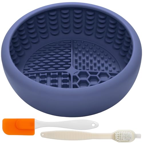 Dog Lick Bowl for Large Dogs, Lick Mat, Slow Feeder Lick Bowl with Brush and Scraper,Strong Suction, Freeze Licking Bowl for Anxiety Relief, Enrichment & Distraction, Dishwasher Safe 7.6 * 3.5 inch - color: Dark Blue