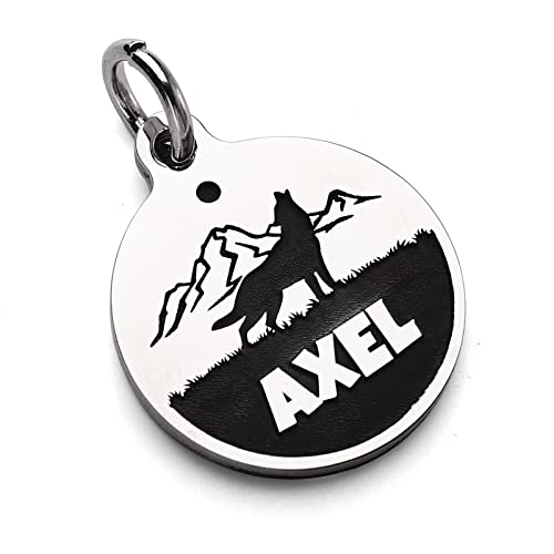 Deep Engraved Dog ID Tag Stainless Steel Personalized Customized Unique Pet ID Card Wolf Round (Large) - size: Wolf L