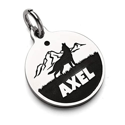 Deep Engraved Dog ID Tag Stainless Steel Personalized Customized Unique Pet ID Card Wolf Round (Medium) - size: Wolf M