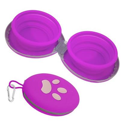 Collapsible Dog Bowl 2-in-1 Travel Portable Silicone Carabiner,Purpie | food & water use, folds flat, compact storage, camping, hiking, everyday walks, carabiner clip included - color: A-Purpie
