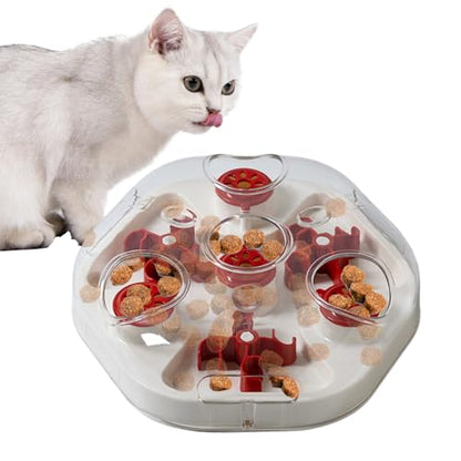 Dog Treat Puzzle - Slow Feeding Game, Sliding Treat Dispenser Toy, Motivating Food Plate | Entertaining Home Play Boredom Relief Puppy Kitten Medium Large Breed Interactive Training Feeder - color: Red