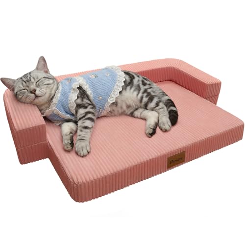 Persure Orthopedic Dog Bed for Medium Large Dogs, Waterproof Memory Foam Pet Couch Dog Sofa with 3-Sided Bolster, Adjustable Pillow, Non-Slip Bottom & Removable Washable Cover, Pink, 28 inch - color: pink, size: Medium