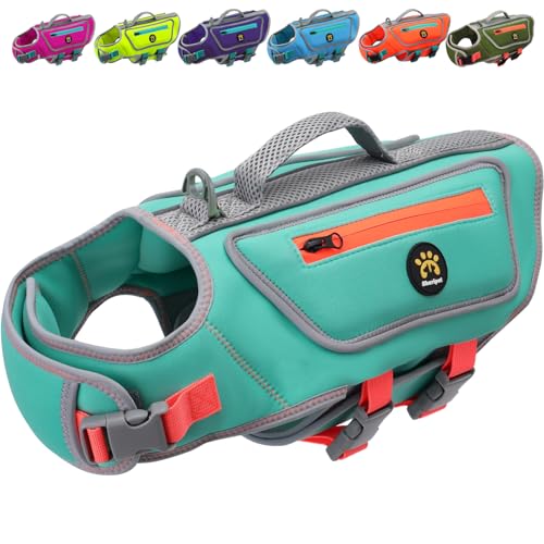 Dog Life Jacket for Puppy Small Dogs, High Buoyancy Dog Swim Vest with D-Ring, Adjustable Dogs Lifevest Swimsuit with Reflective Stripes, Pet Safety Vest for Swimming Boating, Turquoise, XXS - color: Turquoise, size: XX-Small